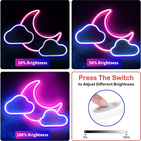 Neon Moon Cloud Space Galaxy Star Blue Pink LED Light Bedroom Gift Wall Decor - Picture 4 of 5